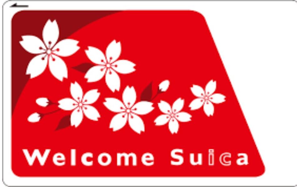 Welcome Suica card on a wooden surface