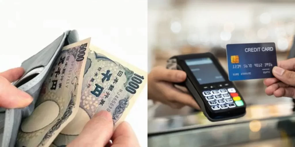 Cash and credit card payment at a Japanese restaurant