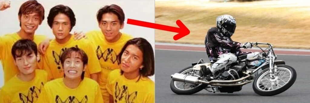 Katsuyuki Mori’s journey from his early idol group days to becoming a professional Auto Race rider in Japan. Left image: online source; Right image: Daily Sports.